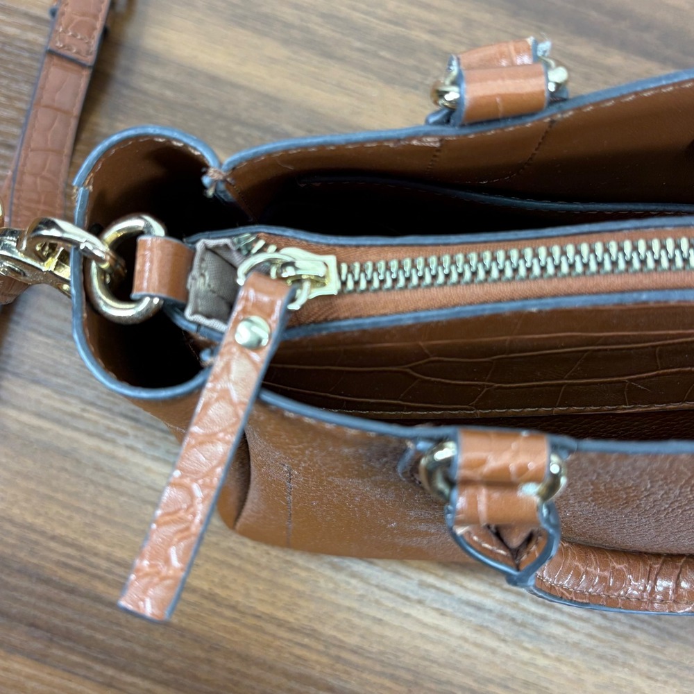 Nanette Lepore Satchel Crossbody Bag 10x8 Cognac Pebbled Croc Chic Purse - Picture 10 of 15